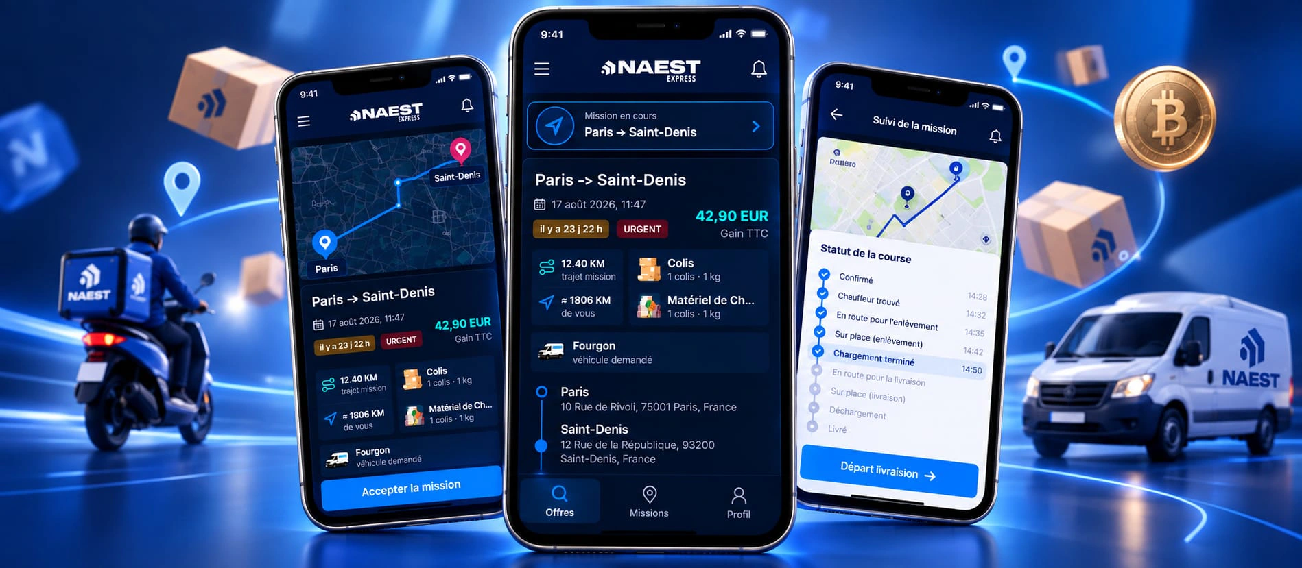 Application mobile NAEST Express pour accepter et suivre une mission de livraison